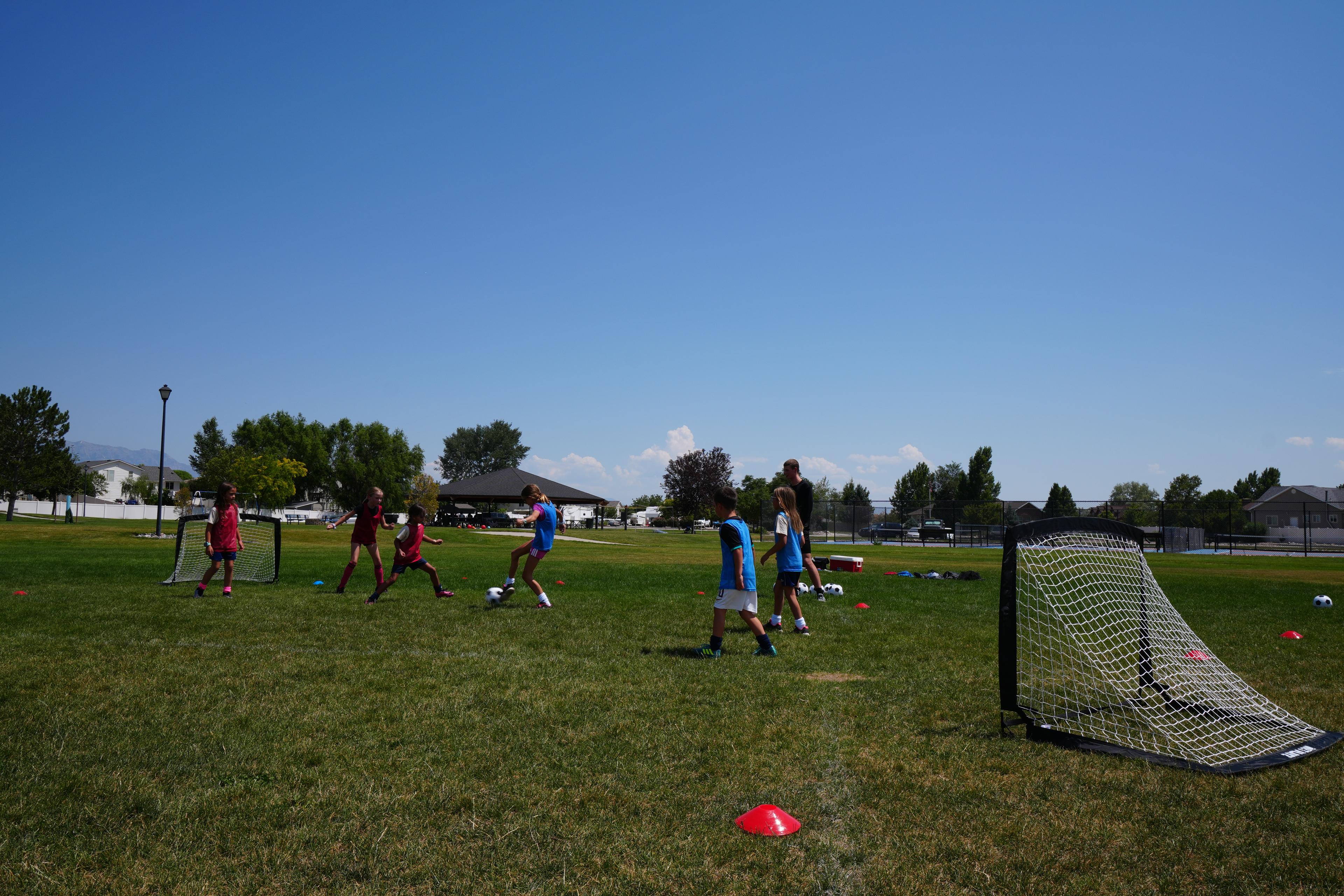 Small group youth soccer training and small-sided scrimmage